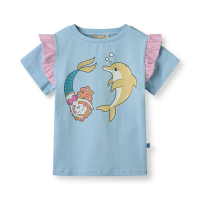 T-shirt med havfrue og delfin