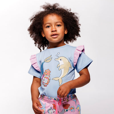 T-shirt med havfrue og delfin