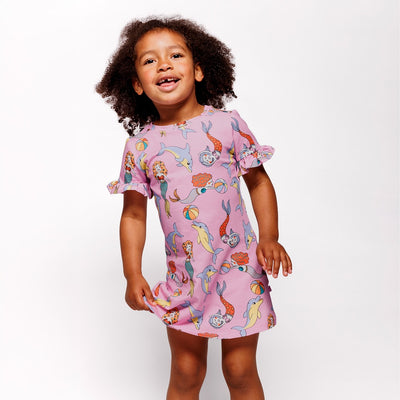 Kortærmet kjole med havfruer og delfiner