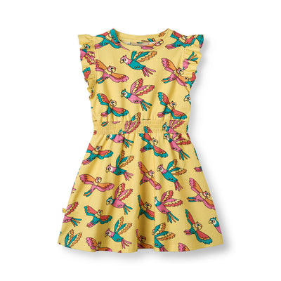 Ærmeløs kjole med papegøjer