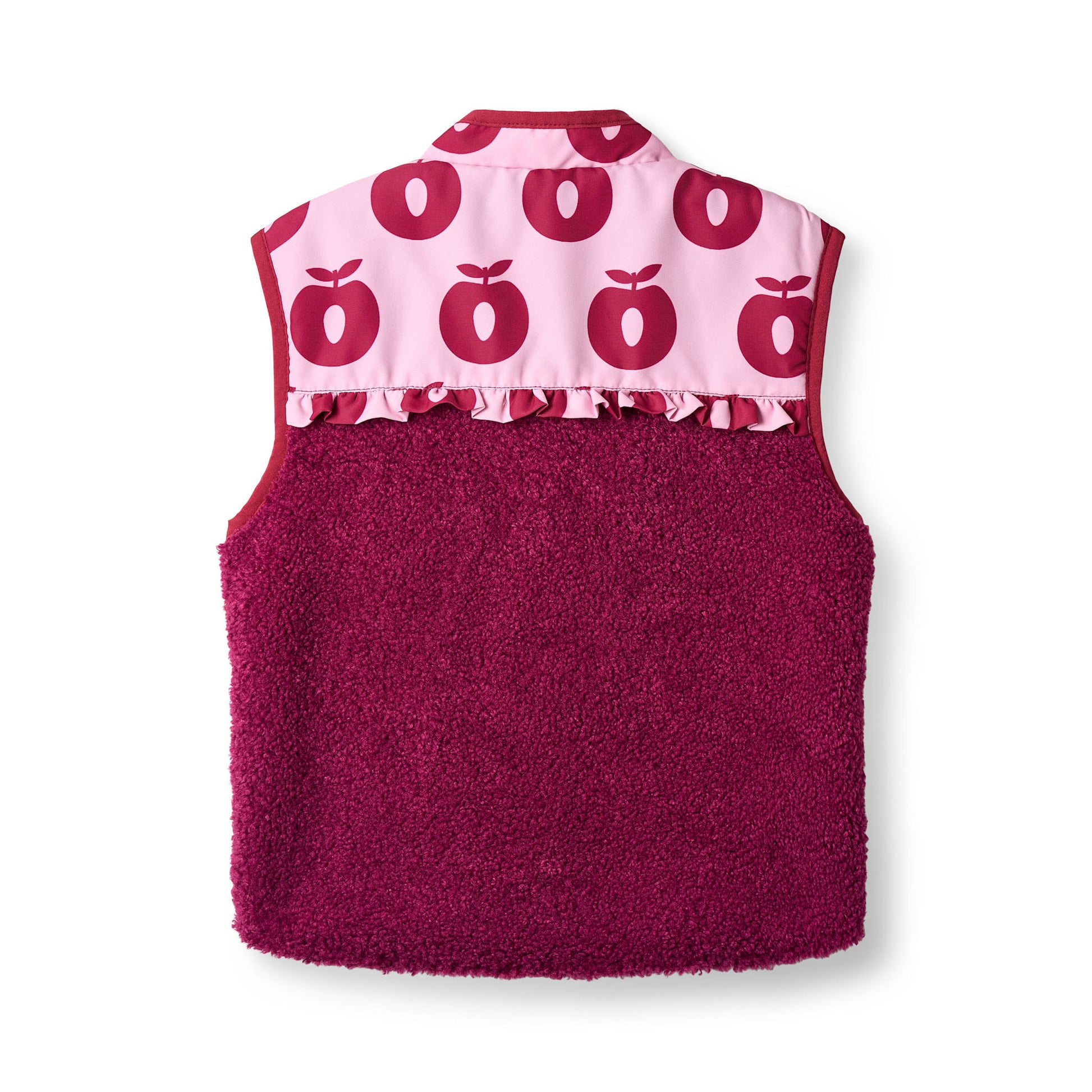 Lyserød vest med æbler bagfra