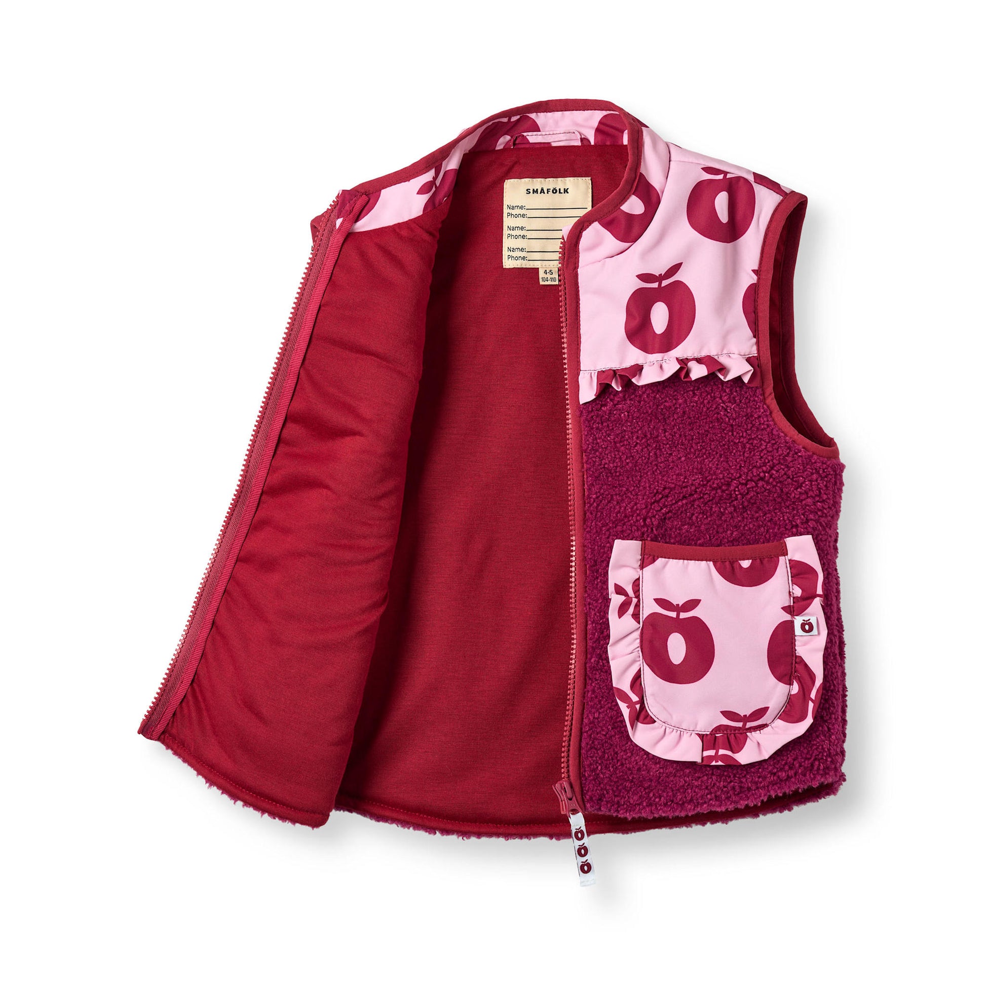 Lyserød vest med æbler forfra