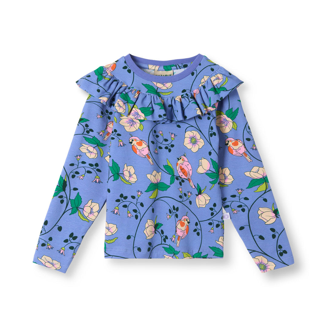 Pinova langærmet bluse med fugle og blomster
