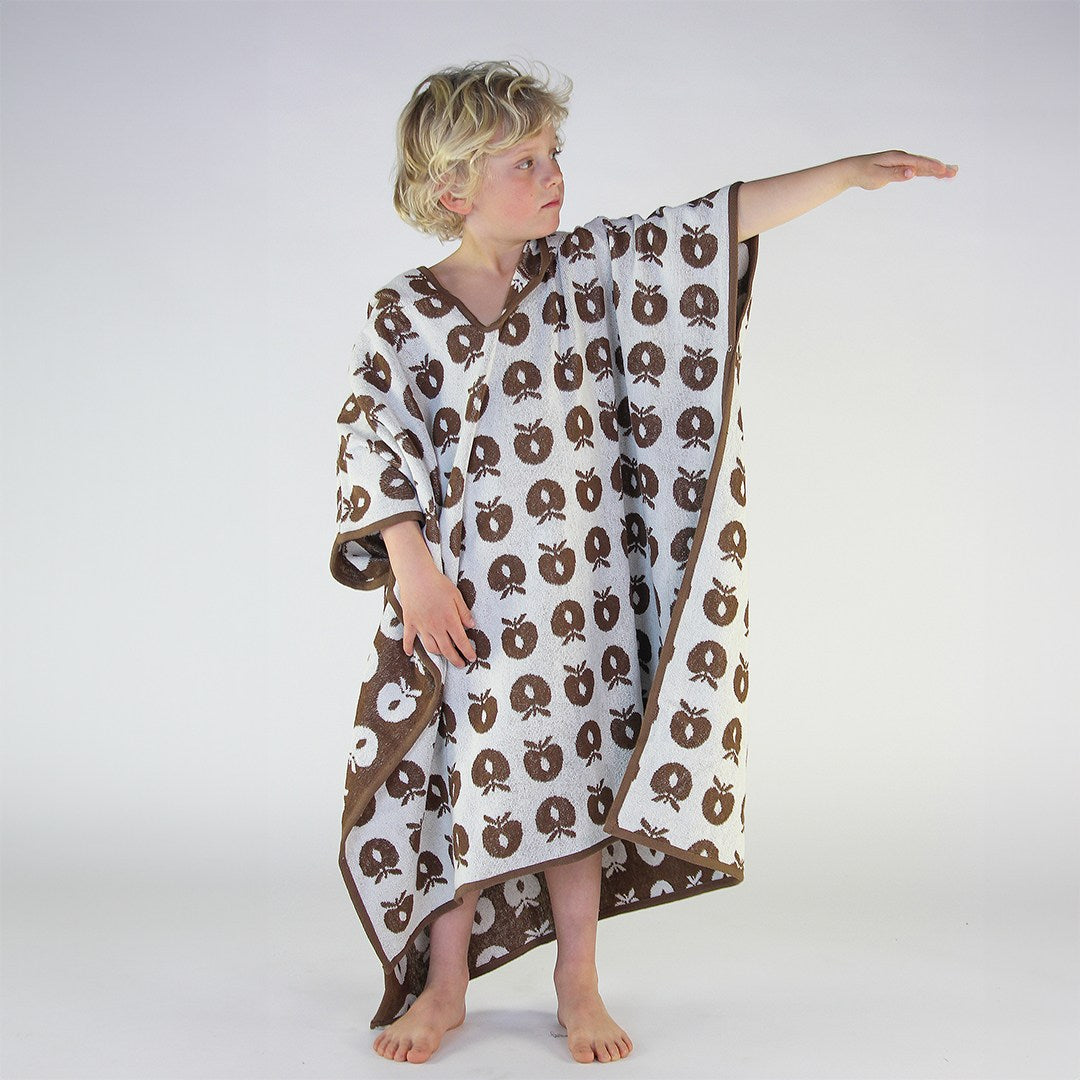 Badeponcho til børn med æbler i grå