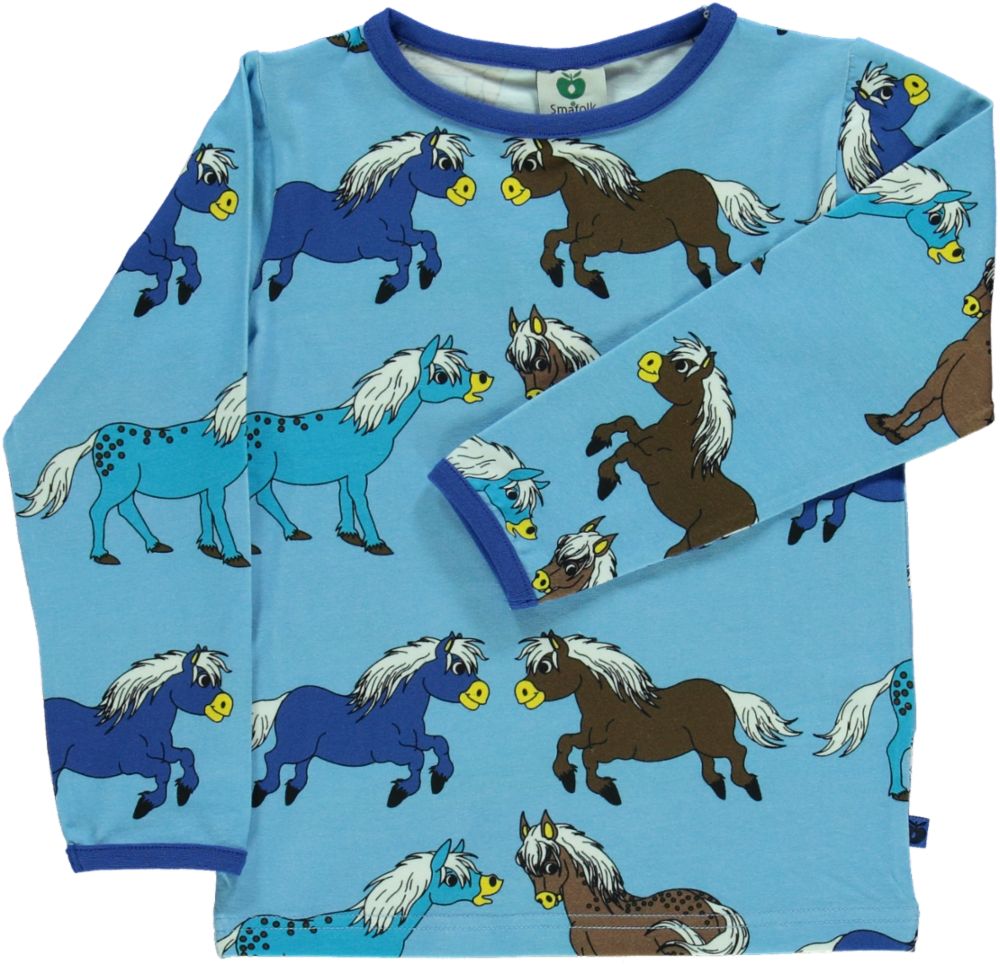 Langærmet bluse med heste til børn