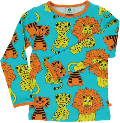 Langærmet bluse med løve, tiger og leopard
