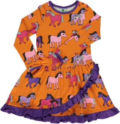Småfolk kjole til børn i orange med heste