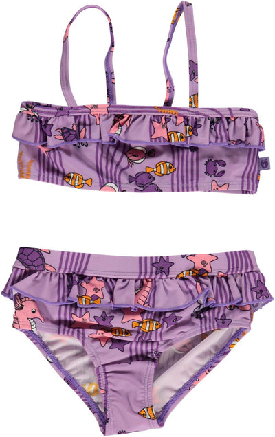 Bikini til børn med flæser og havets dyr