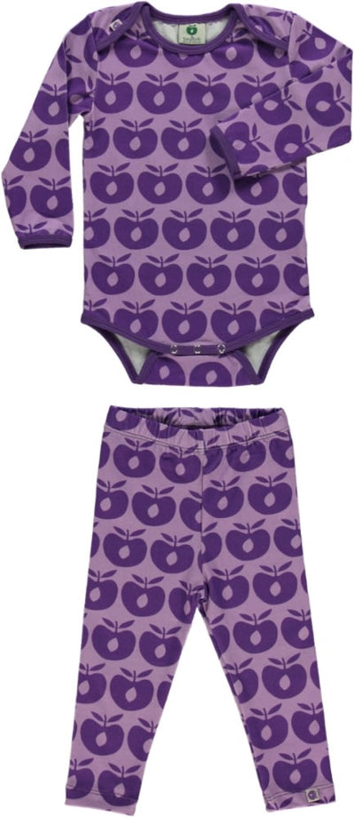 Sæt med langærmet babybody og leggings med retro æbler