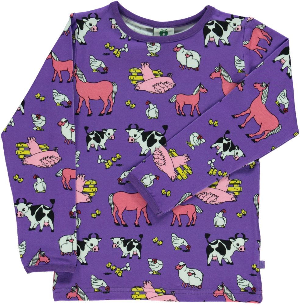 Langærmet t-shirt med bondegårdsdyr