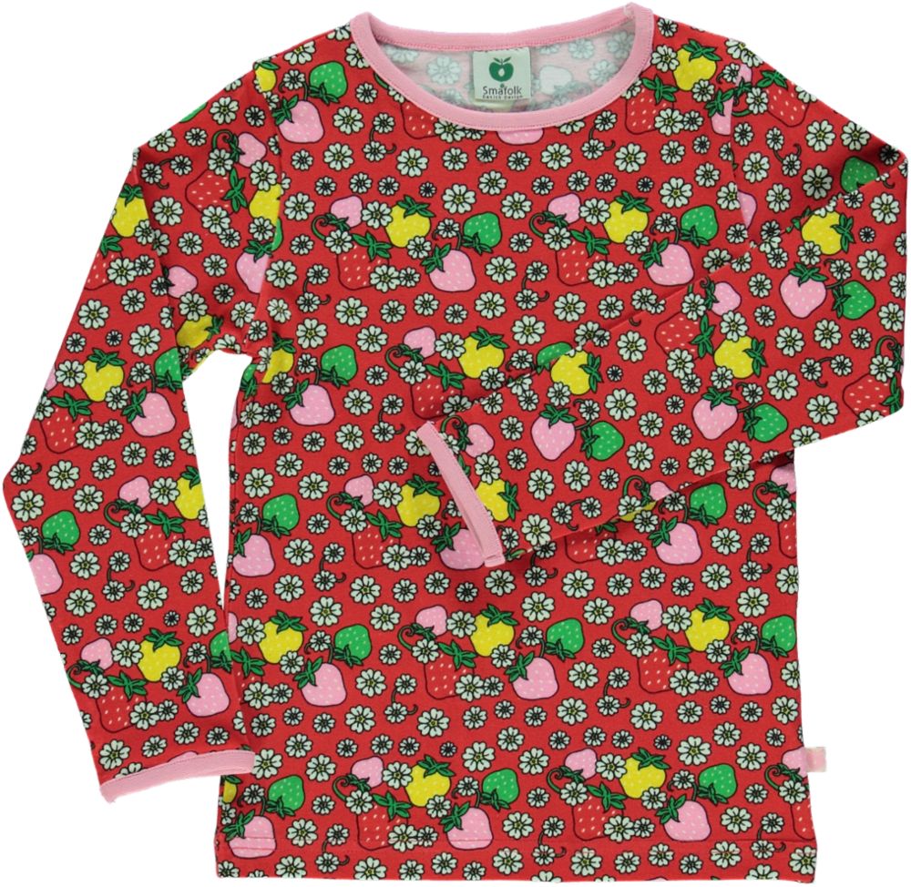 Langærmet t-shirt med jordbær og blomster