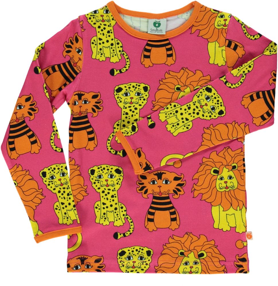 Langærmet t-shirt med løve, tiger og leopard