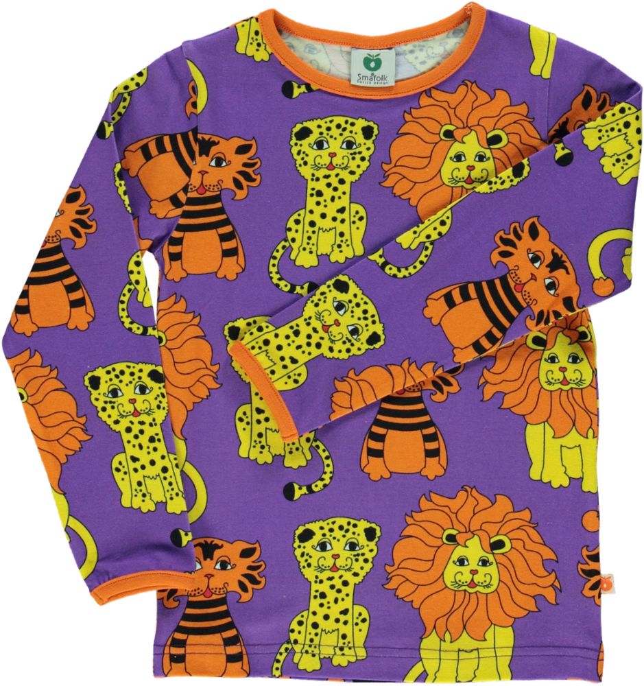 Langærmet t-shirt med løver, tiger og leoparder print