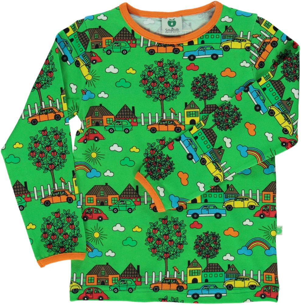 Langærmet t-shirt med hus og biler
