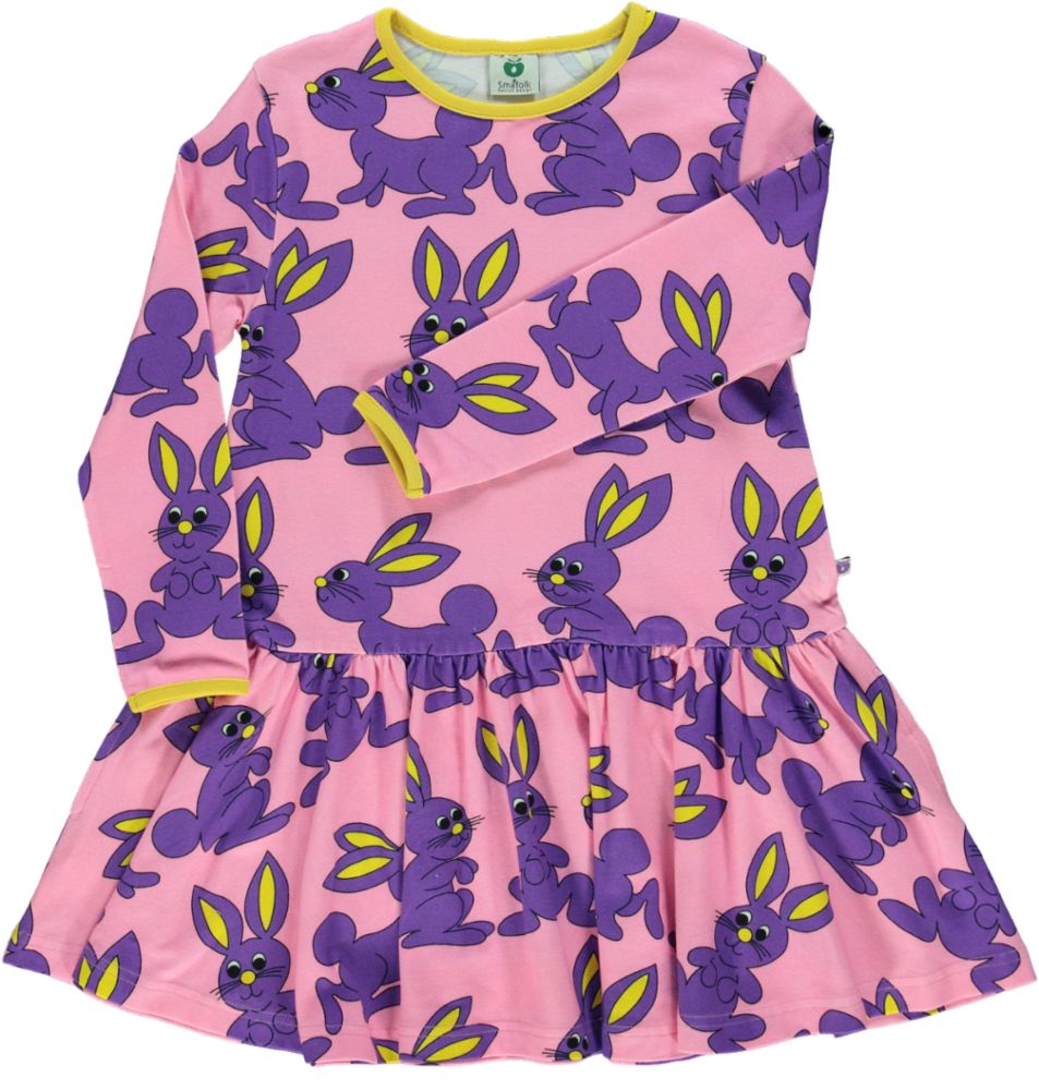 Småfolk kjole med kaniner til børn i lyserød og gul