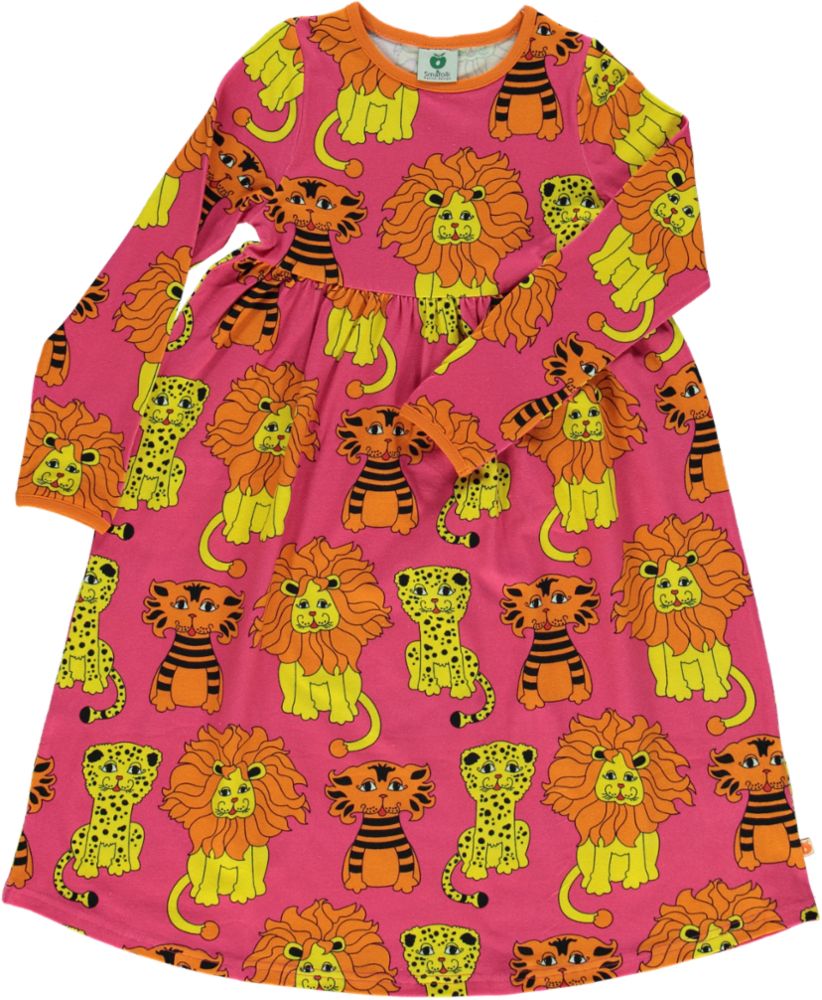 Småfolk kjole til baby i lyserød med løver 