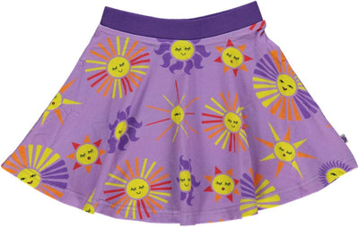 Nederdel med sol print i lilla og gul til børn fra småfolk