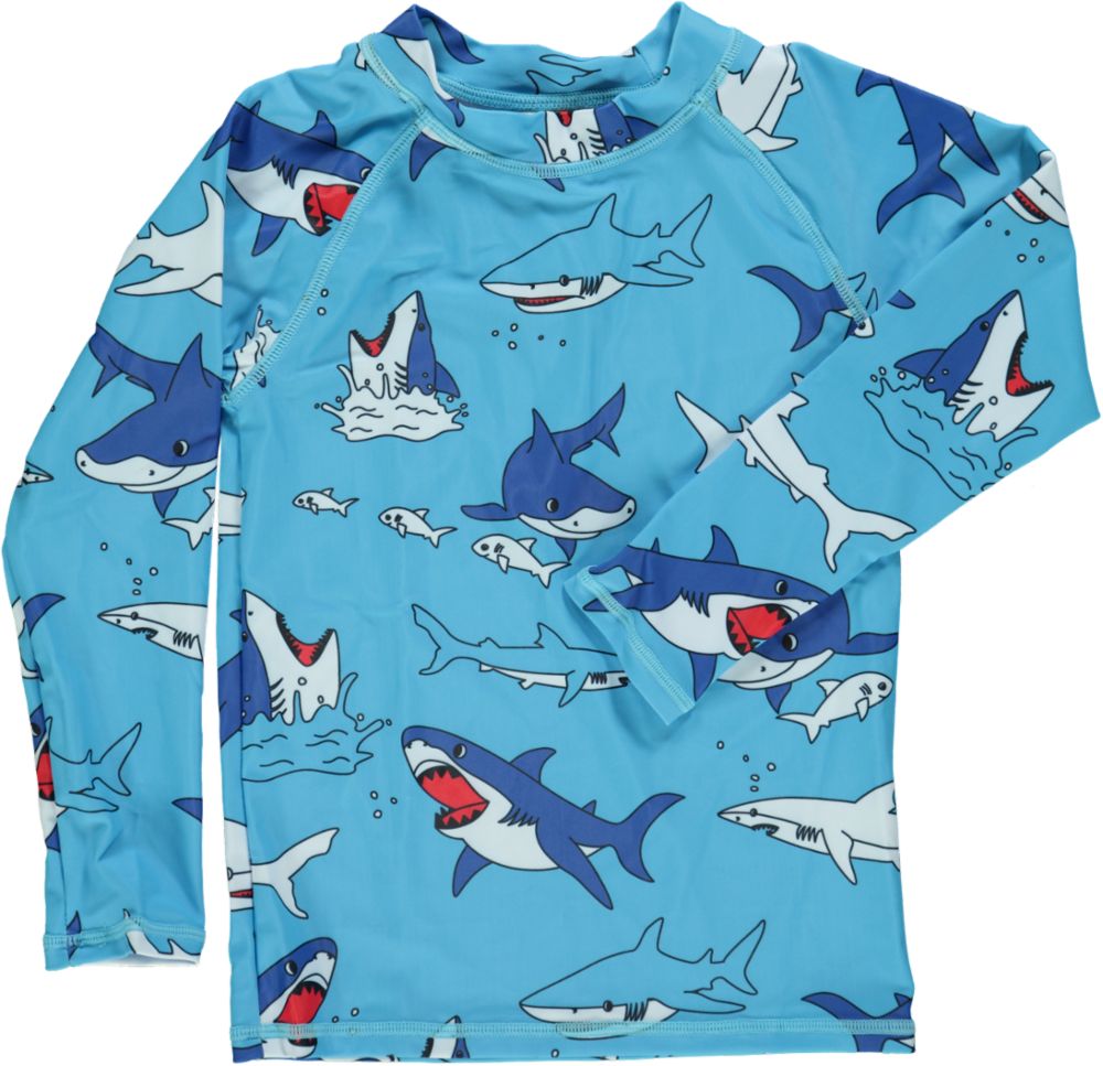 UV t-shirt til børn med lange ærmer og hajer