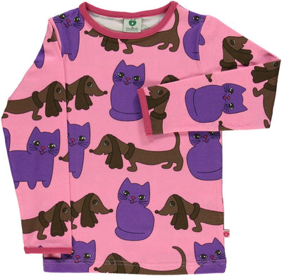 Langærmet t-shirt med hund og kat
