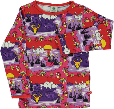 Langærmet t-shirt med svaner og frøer