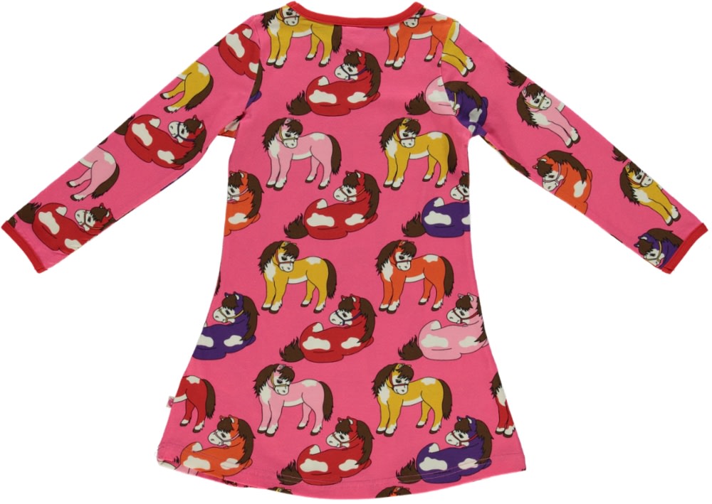 Kjole til børn i lyserød med hesteprint
