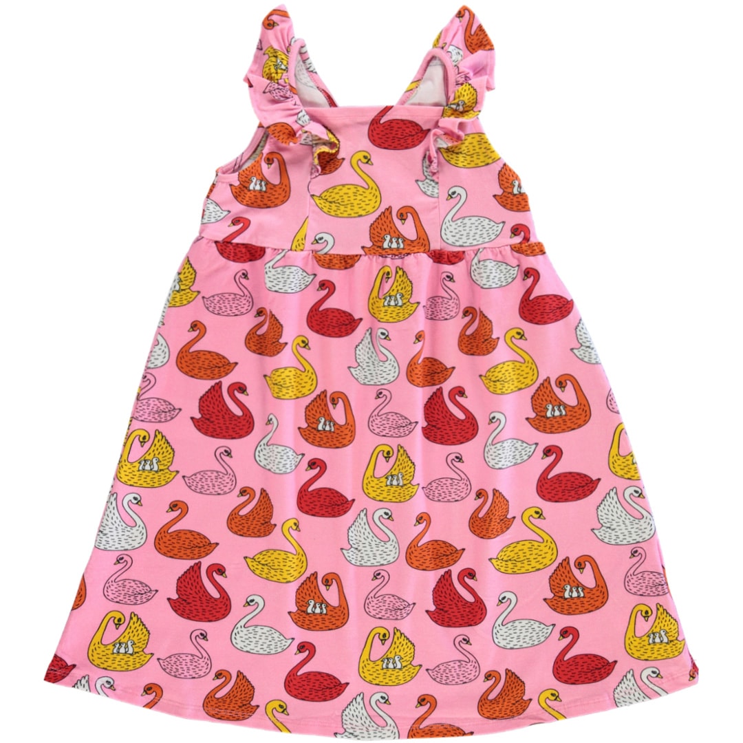 Kjole med svaner i lyserød til børn fra småfolk