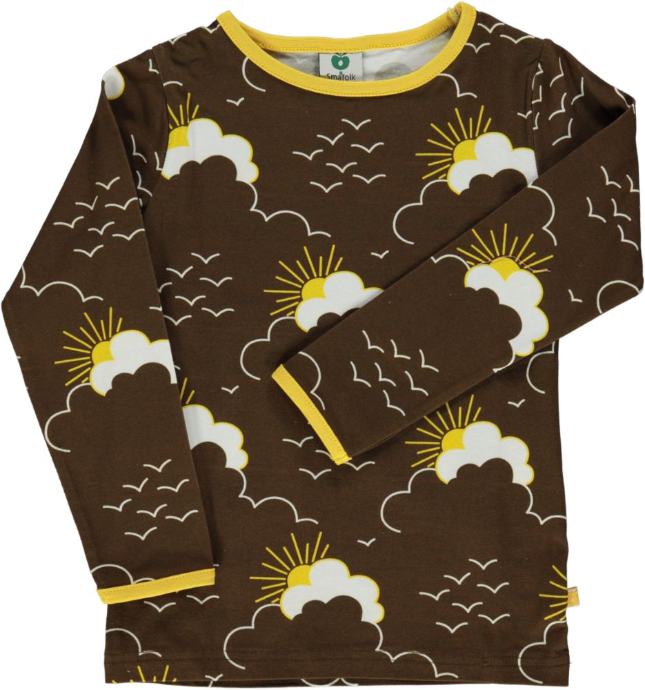 Langærmet t-shirt med sol, skyer og havmåger
