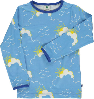 Langærmet t-shirt med sole, skuer og havmåger