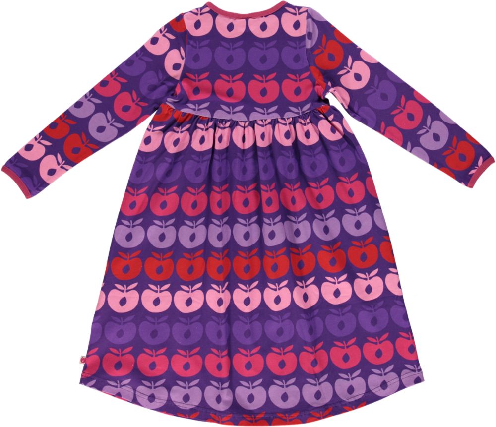 Lang kjole med æbler til børn i lilla og lyserød
